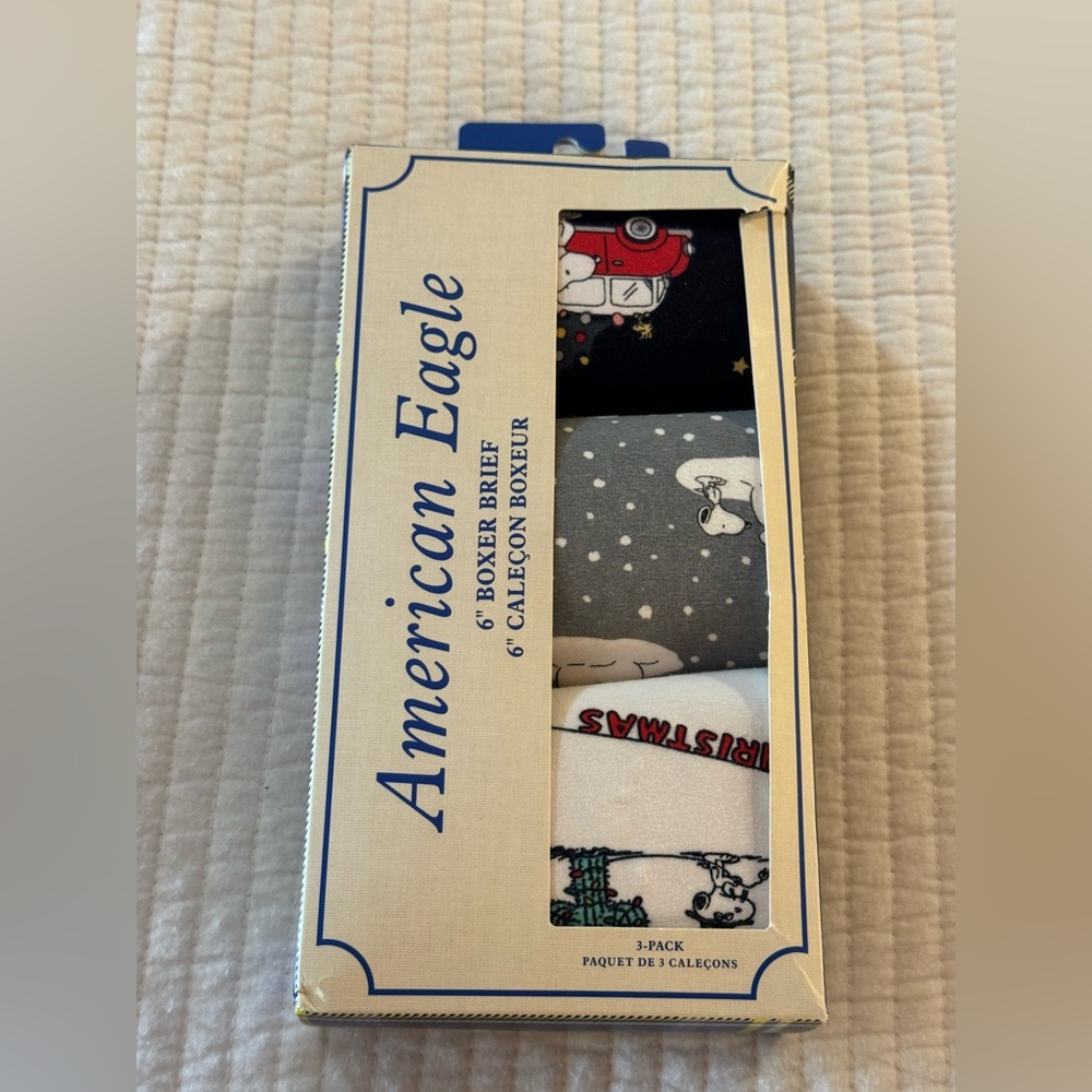 American Eagle Peanuts Snoopy 3-pack 6” Boxer Briefs Size L - NWT!